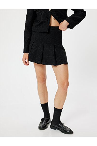 Koton Fusta mini din tweed plisată cu talie înaltă