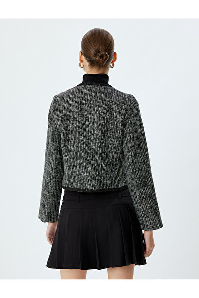 Koton Tweed Shirt Jacket Slim Fit s límcem U - zapínání na knoflíky a detaily do kapsy