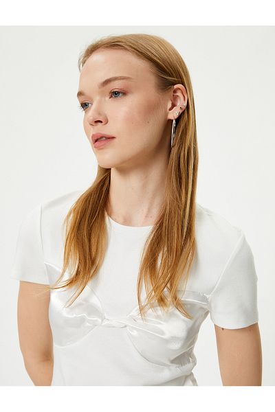 Koton Short Sleeve Crew Neck T-Shirt - Bow Detail