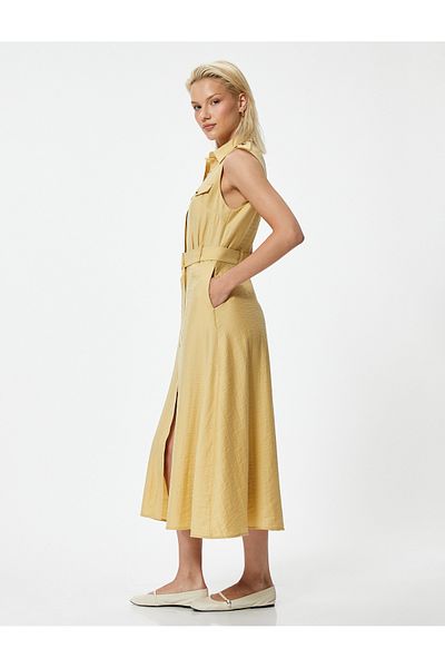 Koton Langes Hemdblusenkleid aus Lyocell-Stoff – ärmellos und mit Gürtel