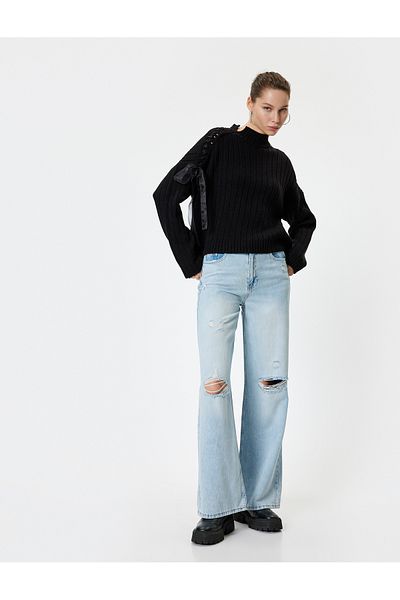 Koton Pulover cu mânecă lungă cu guler în picioare - Motiv din tricot cu panglică
