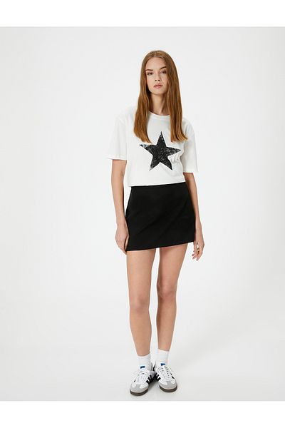 Koton Cotton Star Printed Comfortable Fit - Short Sleeve, Crew Neck T-Shirt