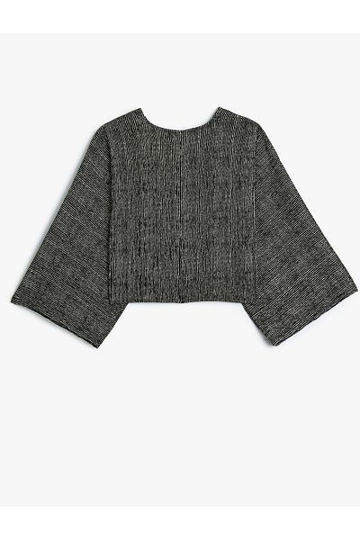 Koton V-Neck Crop Cardigan - Wrap Tie Detail, Bat Sleeve