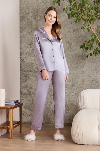 Pierre Cardin Satin Piping Women's Pajama Set - 1200 Royal