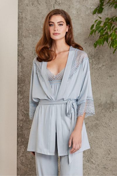 Pierre Cardin Δαντελωτό χτενισμένο βαμβακερό γυναικείο σετ πιτζάμες 3 τεμαχίων - 2820