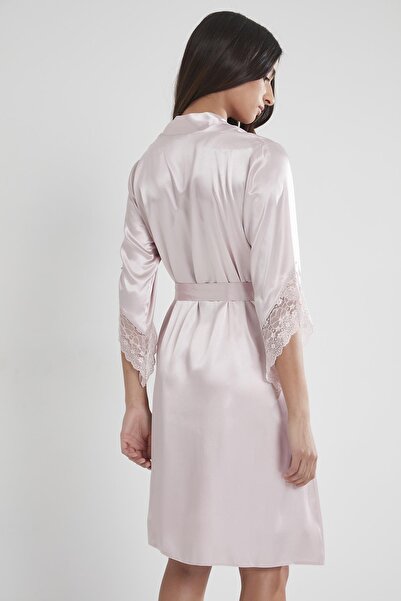 Pierre Cardin Saten Dantelli Kadın Gecelik Ve Sabahlık Takımı - 4240 Pudra