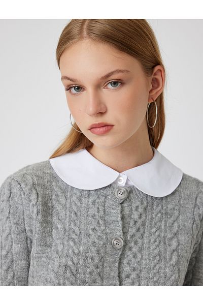 Koton Knitwear Baby Collar Buttoned Textured Long Sleeve Cardigan