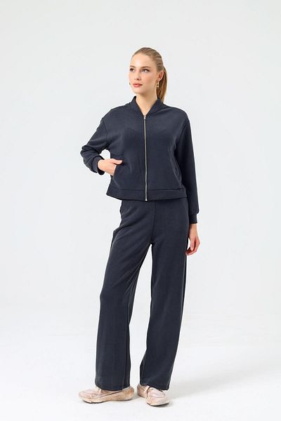 Dilek Aydın Atelier Modal Zippered Bomber Jacket with Elastic Waist Flare Pants Set