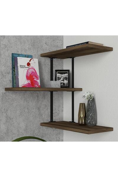 Dekorister Frisbi Köşe Duvar Rafı Ceviz
