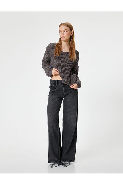 Koton V-Neck Knitwear Sweater - Long Sleeve, Acrylic Blended