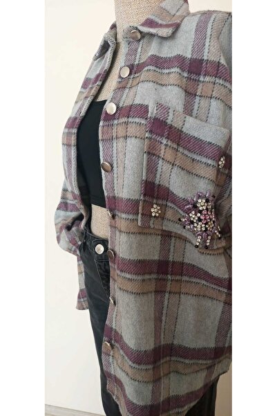 COTTOWOO Stone Detailed Oversize Lumberjack Shirt