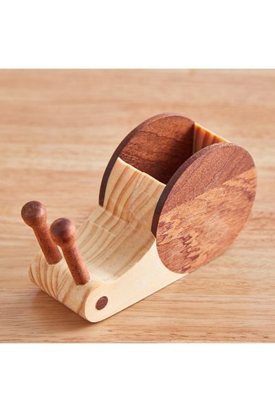 Home Box Snail Wooden Pen Stand - 13x4.8x7.8 cm
