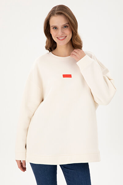 U.S. Polo Assn. Hanorac crem pentru femei cu decolteu crewneck 50294221-VR071