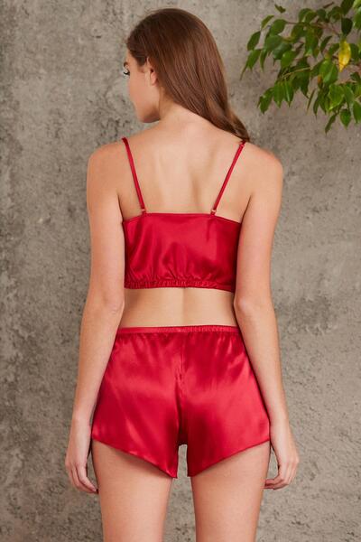 Pierre Cardin Crop'lu Saten Kadın Şort Takım - 467 Kırmızı