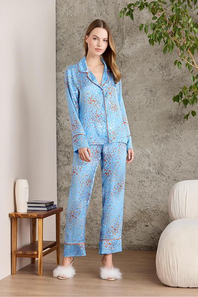 Pierre Cardin Set pijamale pentru femei cu model din satin - 1240 Sky