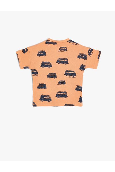 Koton Car Printed Cotton Short Sleeve Crew Neck T-Shirt