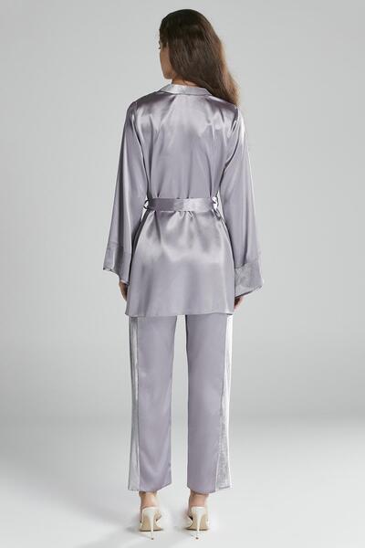 Pierre Cardin Kadife Saten 3'lü Kadın Pijama Takımı - 2040