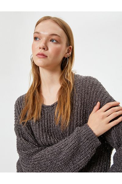 Koton V-Neck Knitwear Sweater - Long Sleeve, Acrylic Blended