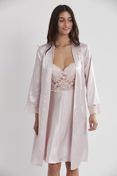 Pierre Cardin Satin Lace Women's Nightgown and Dressing Gown Set - 4265 Powder