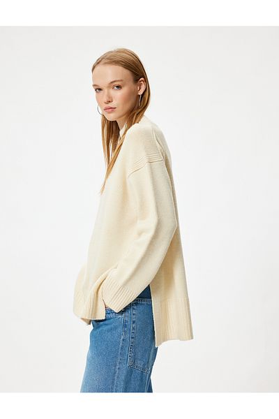 Koton Comfortable Long Sleeve Knitwear Tunic Sweater - Stand Collar