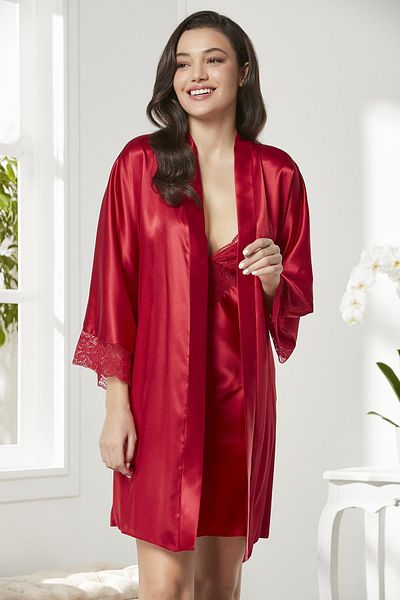 Pierre Cardin Satin Lace Nightgown and Dressing Gown Set - 4280