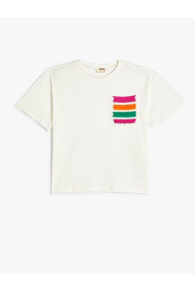 Koton Cotton Short Sleeve Knitted T-Shirt - Pocket Detail, Crew Neck
