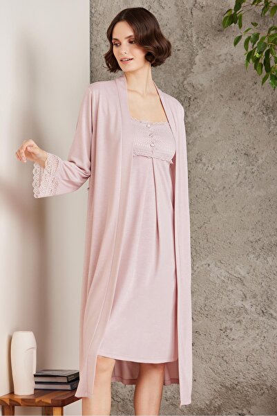 Pierre Cardin Penye Dantelli Gecelik & Sabahlık Takım - 4005