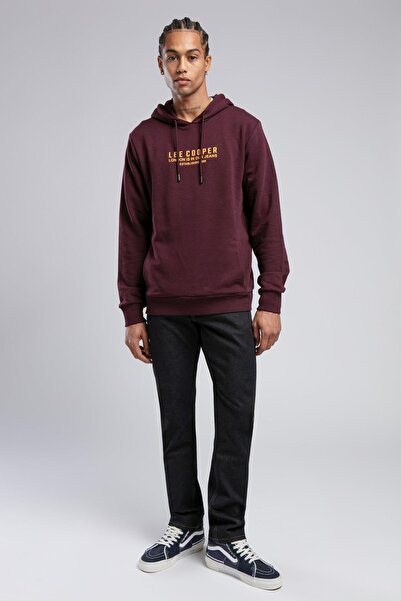 Lee Cooper Faust Erkek Kapüşonlu Sweatshirt Mürdüm