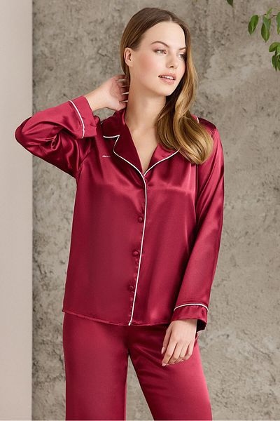 Pierre Cardin Set pijamale de damă cu țevi din satin - 1200 Roșu Claret