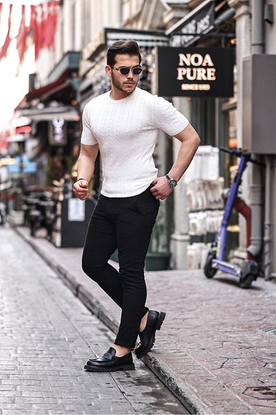 Valiberta Hair Knit Fit Cut Crew Neck Knitwear T-Shirt - White