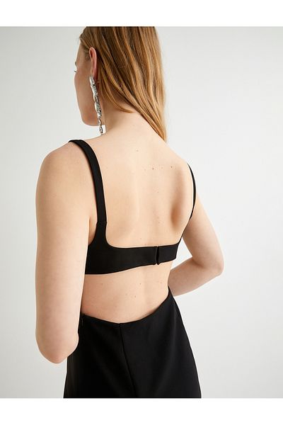 Koton Strappy Mini Pencil Dress Detail zadního okna Čtvercový límec Slim Fit s podšívkou