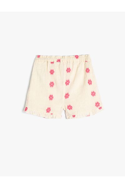 Koton Cotton Floral Patterned Shorts - Ruffle Detailed
