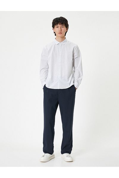 Koton Βαμβακερό πουκάμισο Slim Fit - Μισό Ιταλικό Γιακά με Κουμπιά