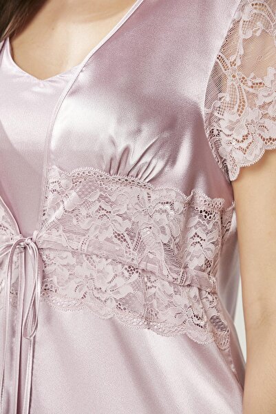 Pierre Cardin Saten Dantelli 3lü Şort  Kombi & Sabahlık Takım 2480