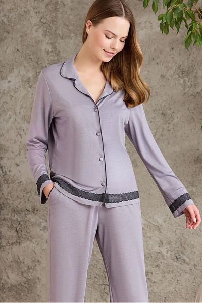 Pierre Cardin Set pijamale din bumbac pieptănat - dantelă pentru femei - 2200 Royal