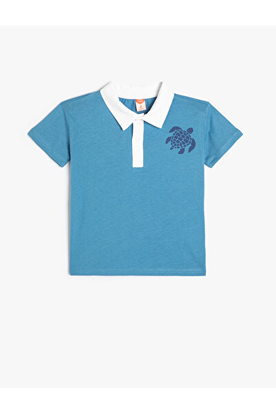 Koton Turtle Printed Polo Collar Short Sleeve T-Shirt