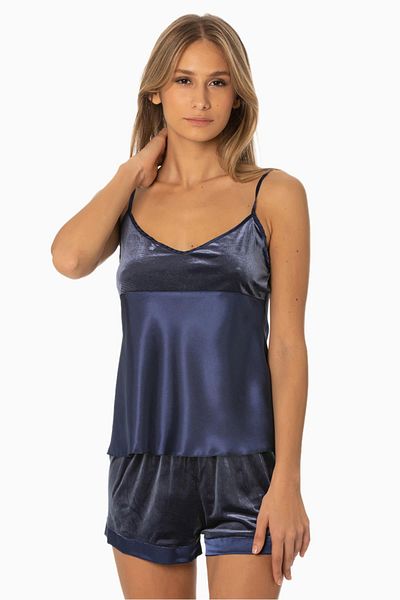 Pierre Cardin Velvet Satin Women's Shorts & Comb Set - 440 Navy Blue