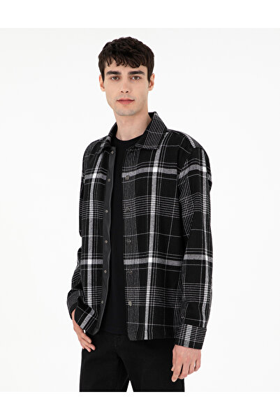 Pierre Cardin قميص أسود منقوش بأكمام طويلة ومريح 50292198-VR046