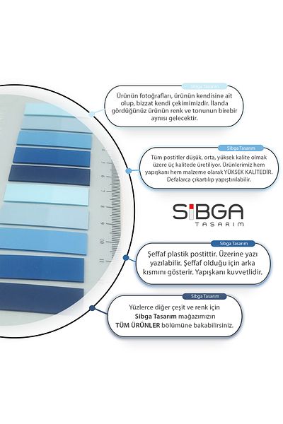 sibga tasarım Transparent Colored Post-It Note Paper - 200 Sheets Bookmark Sticker