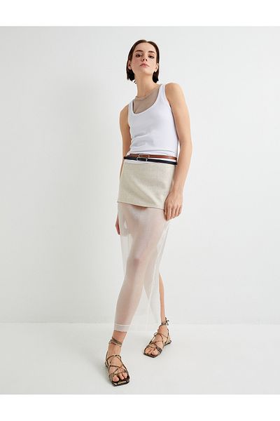 Koton Normal Waist Midi Skirt - Tulle Detailed