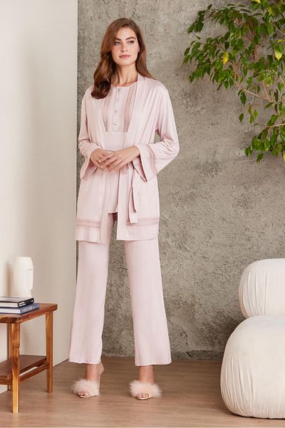 Pierre Cardin Lace Combed Cotton 3-Piece Women's Pajama Set - 2800