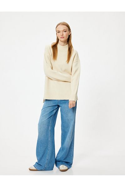 Koton Comfortable Long Sleeve Knitwear Tunic Sweater - Stand Collar