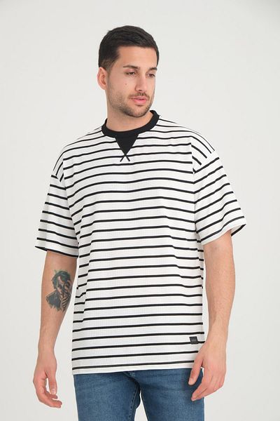 Valiberta Black Striped Oversize Envelope Collar T-Shirt