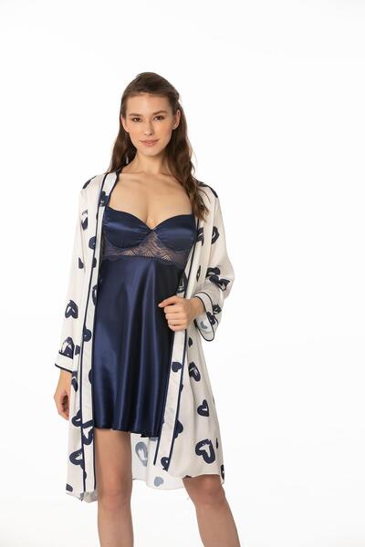 Pierre Cardin Set cămașă de noapte și halat pentru femei, imprimat cu satin -...