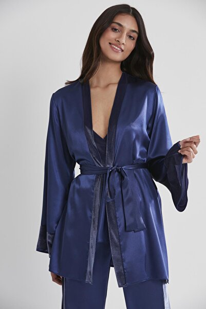 Pierre Cardin Kadife Saten 3'lü Kadın Pijama Takımı - 2040 Lacivert