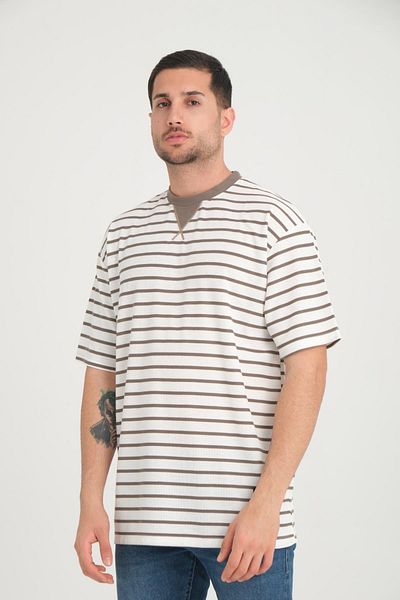 Valiberta Mink Colored Striped Oversize Envelope Collar T-shirt