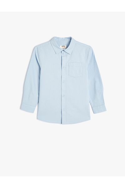 Koton Cotton Long Sleeve School Shirt - Classic Neckline with Pocket Detail