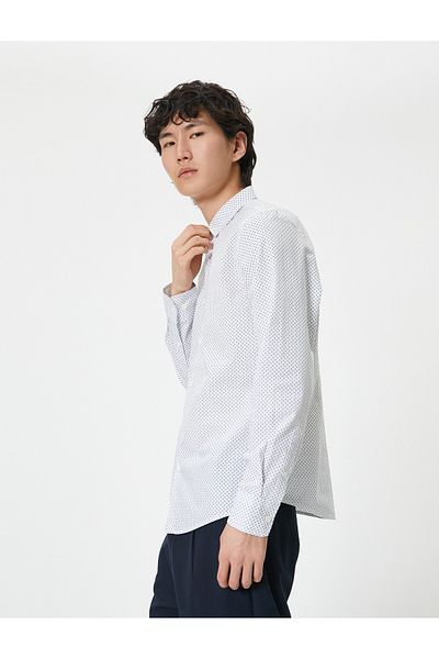 Koton Βαμβακερό πουκάμισο Slim Fit - Μισό Ιταλικό Γιακά με Κουμπιά