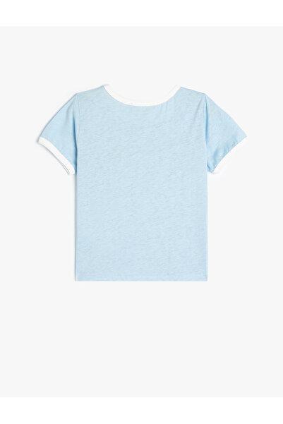 Koton Tričko Crew Neck Printed Crop T-Shirt - Krátký rukáv a lem