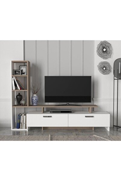 Dekorister Şimal Kitaplıklı Tv Ünitesi Beyaz-cordoba